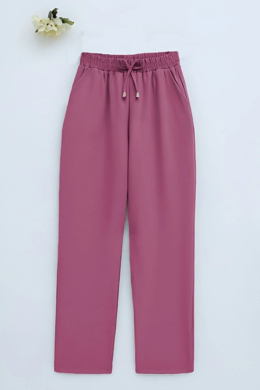 Dusty Rose Pink Drawstring Waist Trousers with Pockets - Podyumplus - by Peralane - photo 6