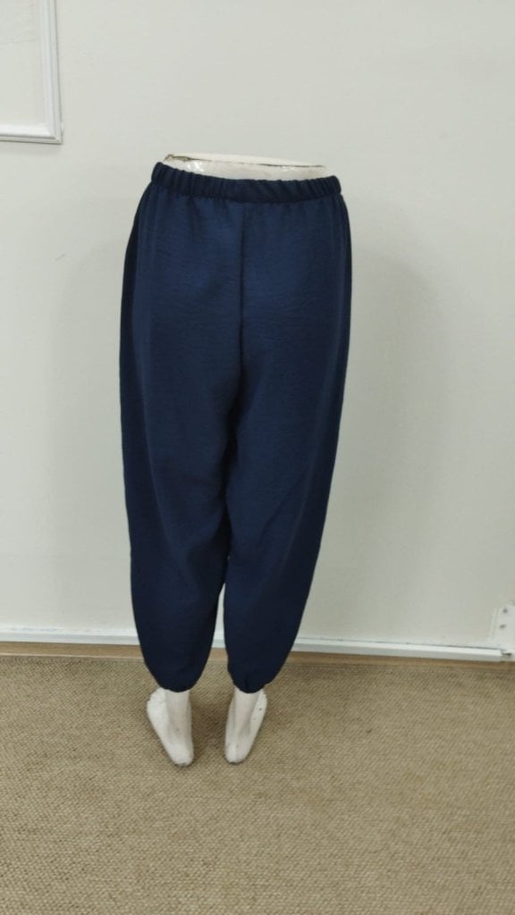 Women's Dark Blue Drawstring Waist Trousers with Button Details - Janes - by Peralane - photo 6