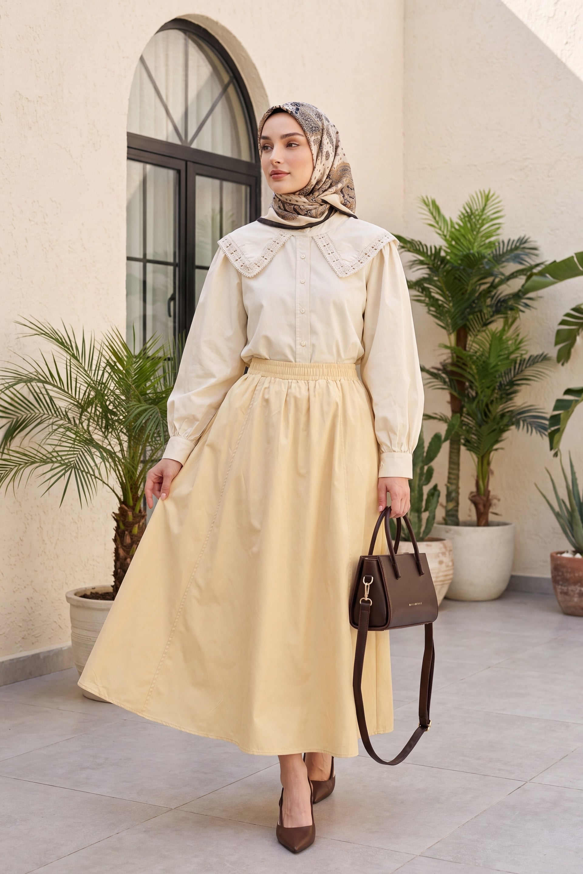 Elasticated Waist Double Pocket Poplin Flared Skirt - Salmon - Podyumplus - by Peralane - photo 7