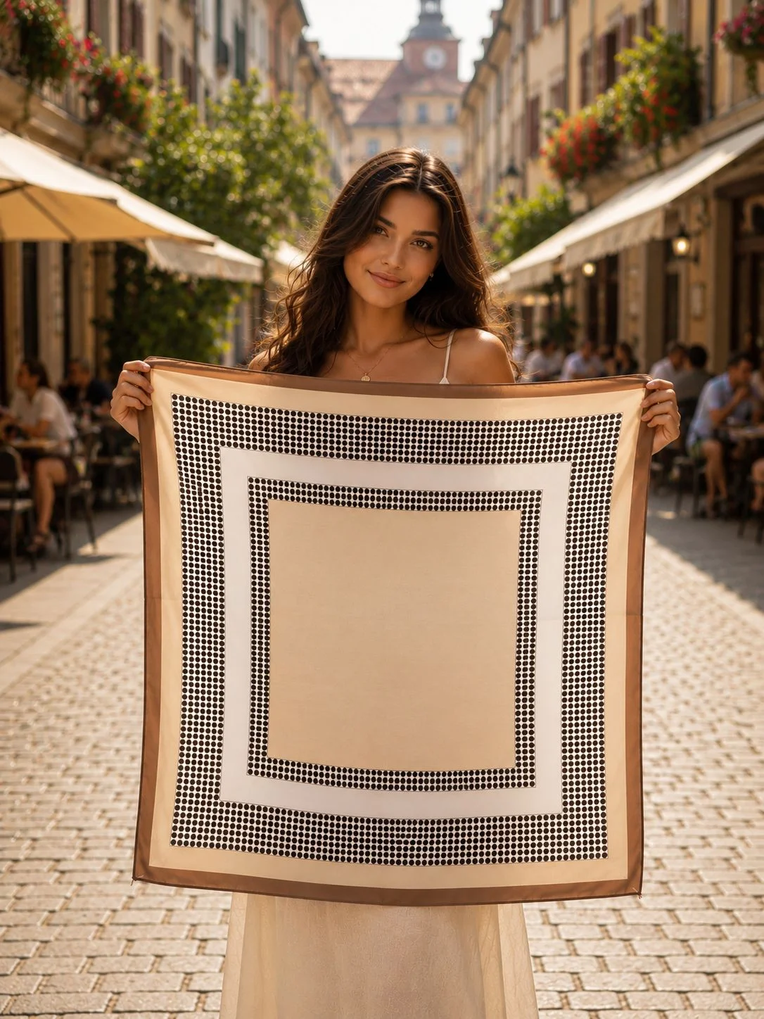 Beige Polka Dot Bandana Scarf 70x70 cm - Nesvay - by Peralane