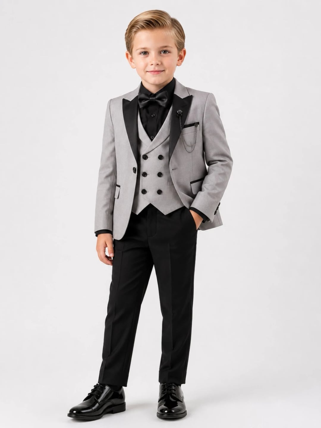Boys' Tuxedo Suit Set with Jacket - Grey - Terry - by Peralane