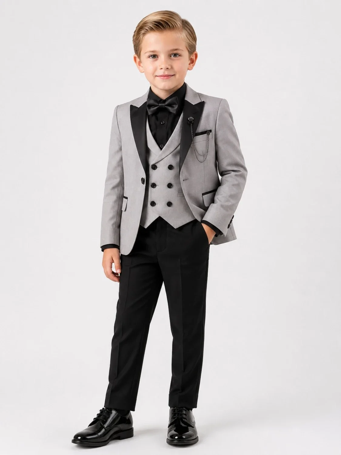 Boys' Tuxedo Suit Set with Jacket - Grey - Terry - by Peralane