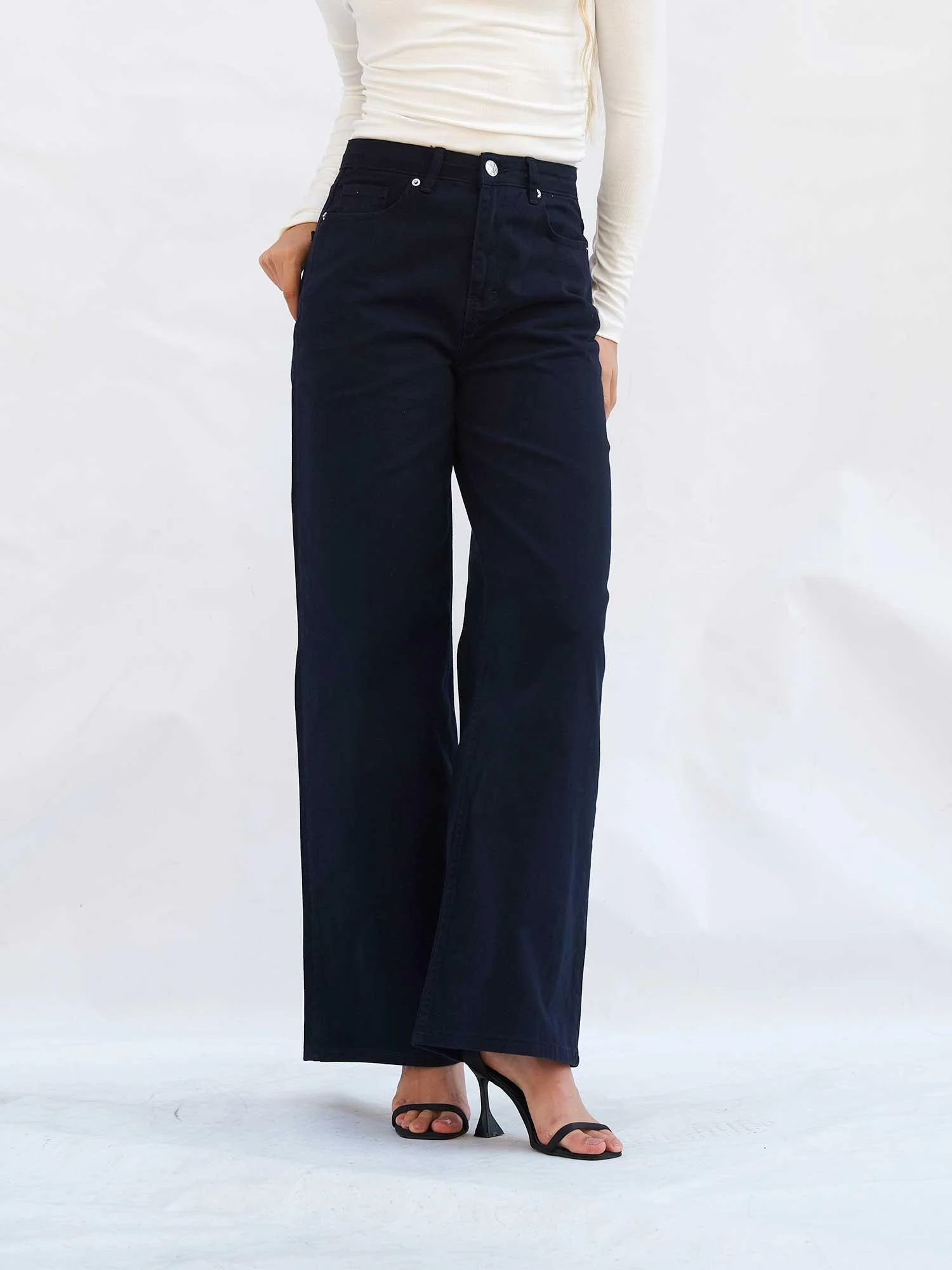 Navy Blue 5-Pocket Palazzo Trousers - Lefon - by Peralane - photo 2