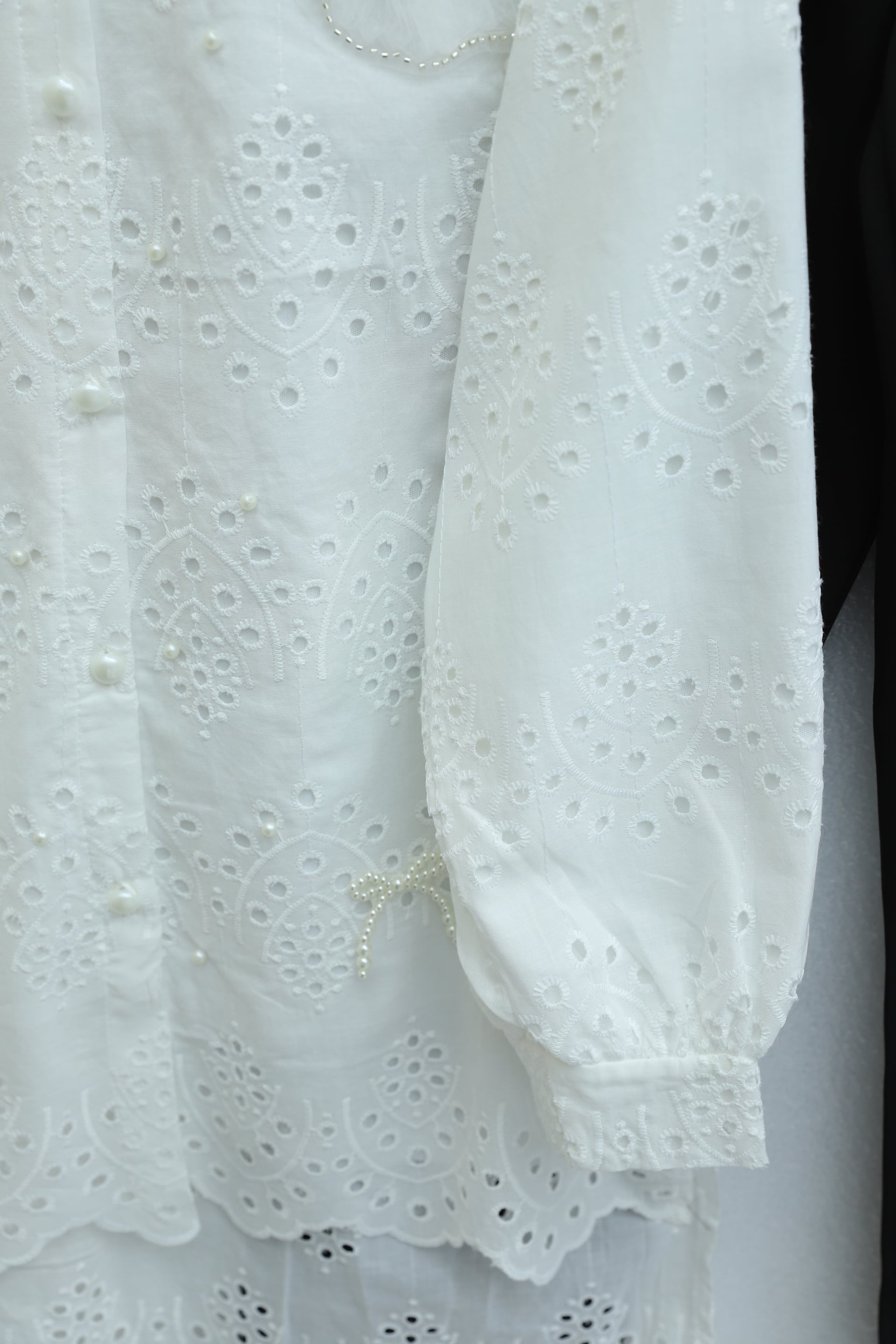 White Organza Tulle Detail Pearl Button Back Long Fringe Tunic - Podyumplus - by Peralane - photo 9