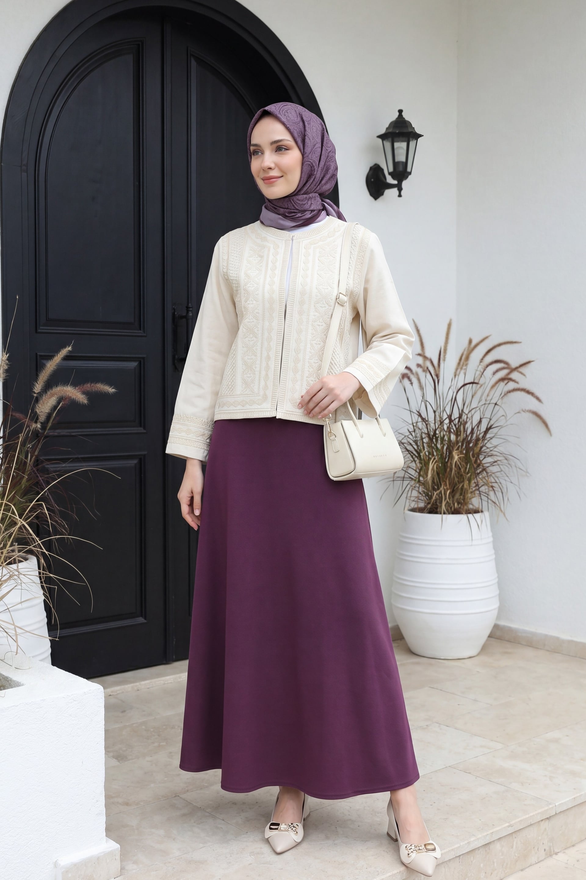 Cream Linen-Look Jacket with Embroidery - Podyumplus - by Peralane - photo 2
