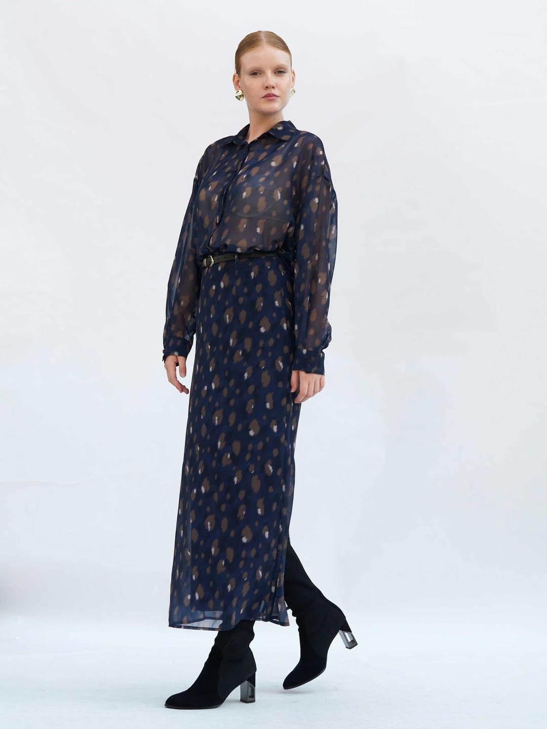 Navy Sheer Blouse with Abstract Print - Lefon - by Peralane - photo 6