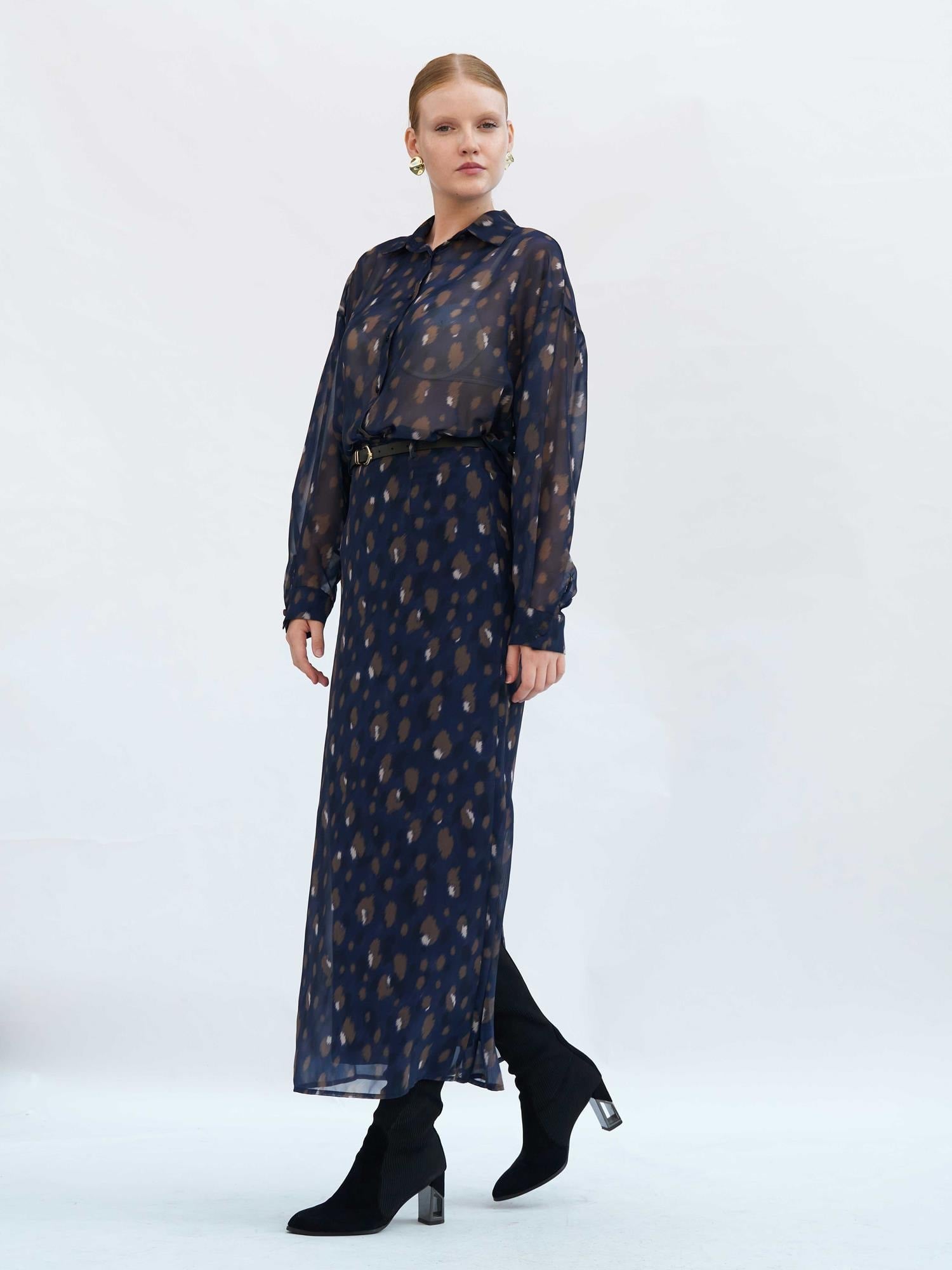 Navy Sheer Blouse with Abstract Print - Lefon - by Peralane - photo 6