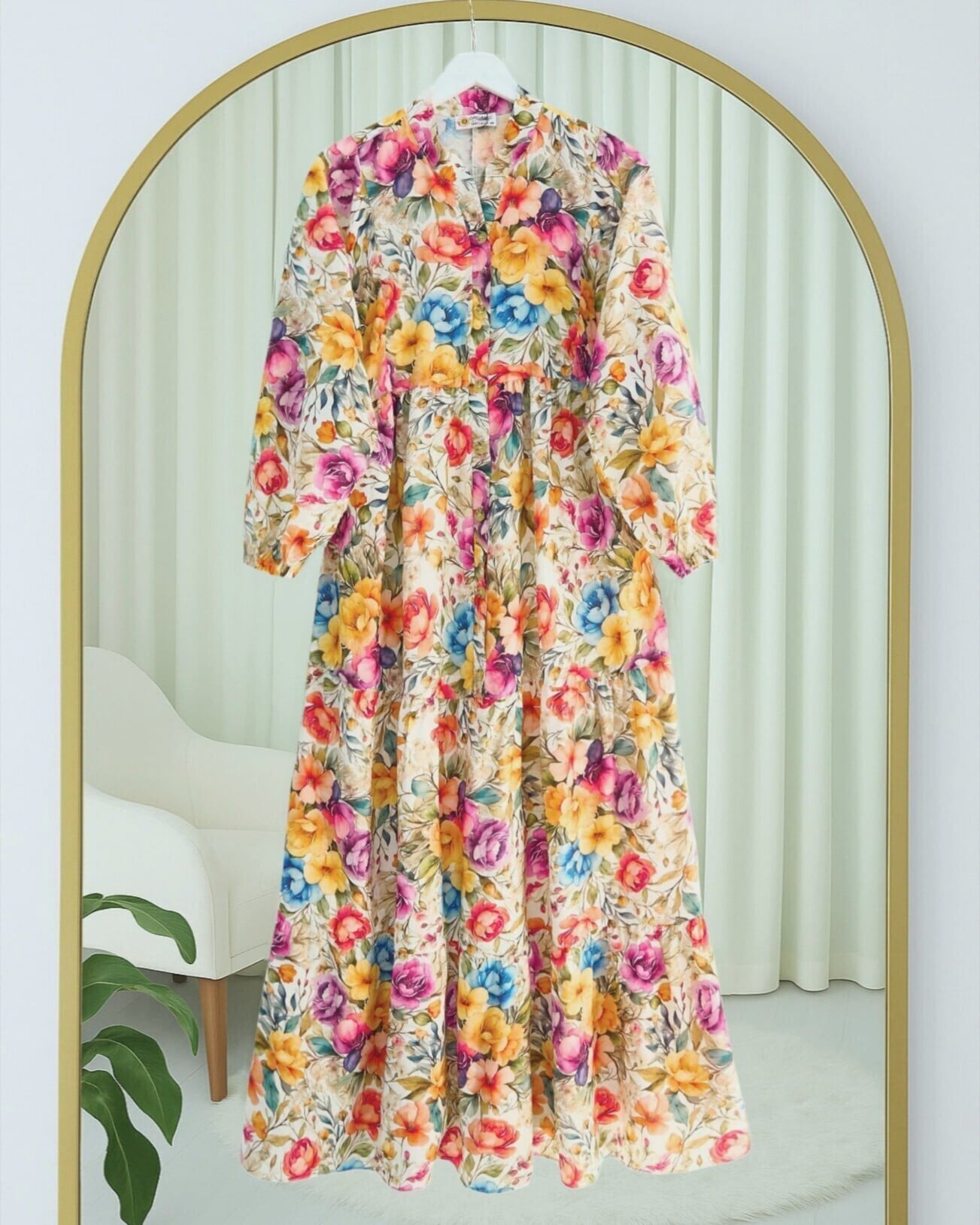 Mixed Floral Print Half-Button Tiered Dress - Orange - Podyumplus - by Peralane
