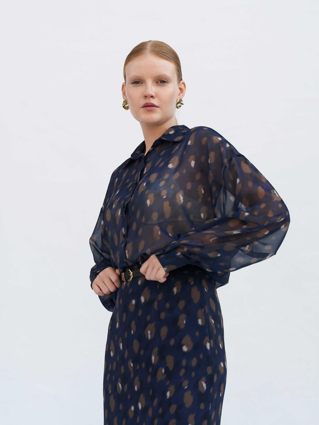 Navy Sheer Blouse with Abstract Print - Lefon - by Peralane - photo 10