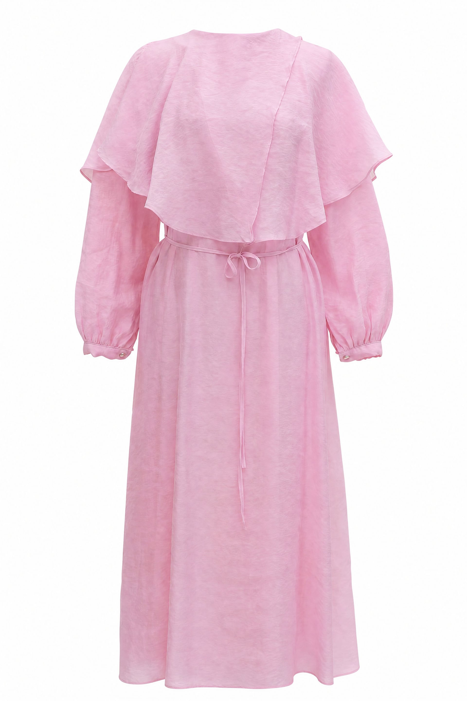Pink Cape Detail Lined Belted Tulle Modal Dress - Women - Podyumplus - by Peralane - photo 6