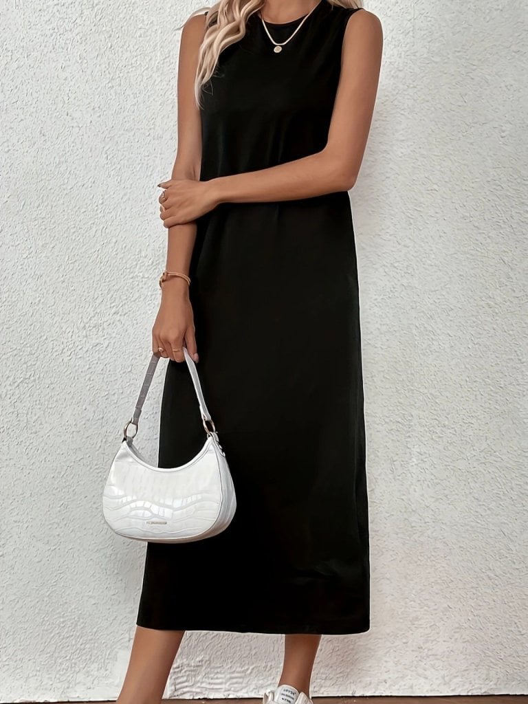 Women's Sleeveless Round Neck Midi Viscose Two-Thread Knit Dress - Janes - by Peralane - photo 5