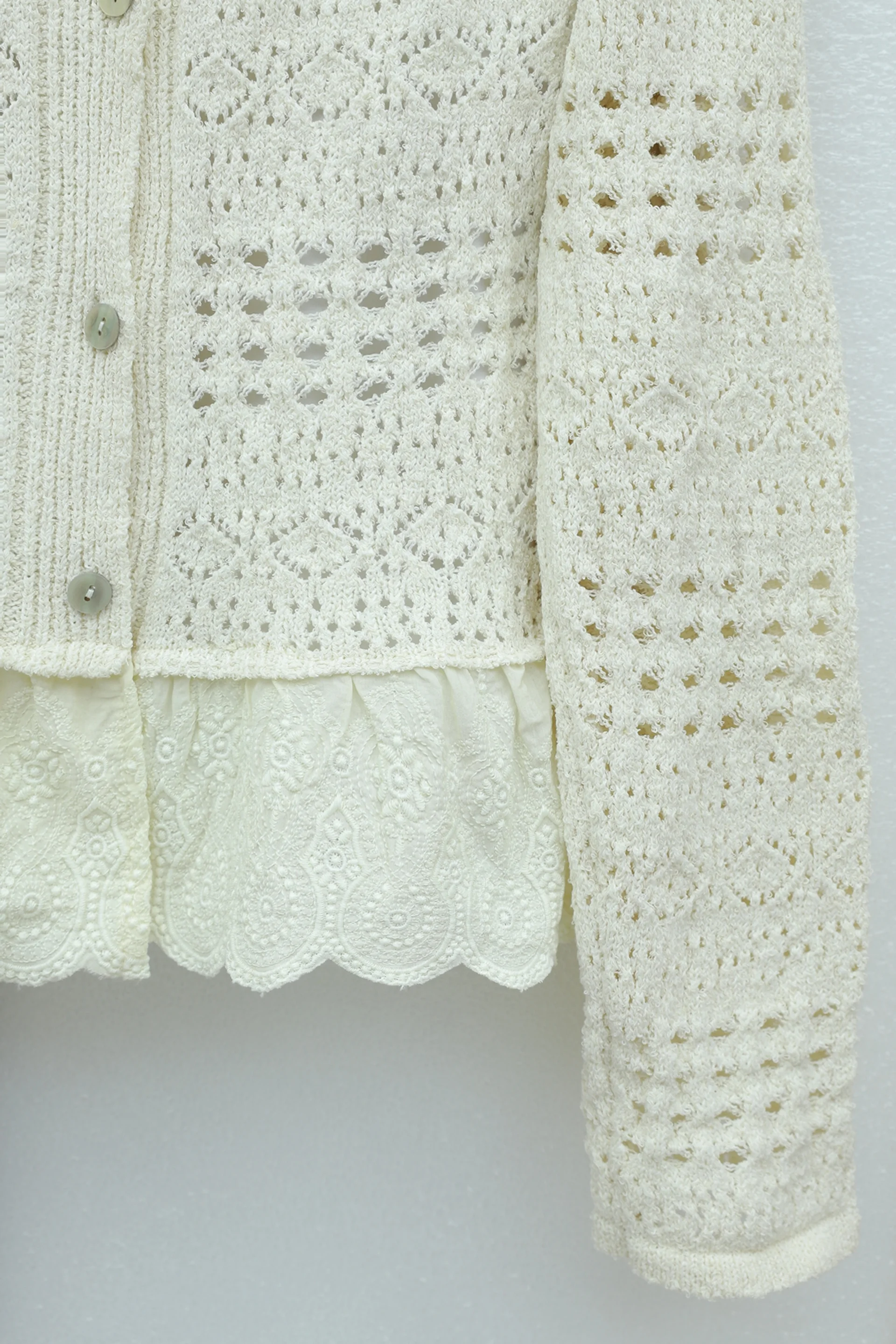 Women's Frill Hem Open-Knit Button Cardigan - Ecru - Podyumplus - by Peralane - photo 7