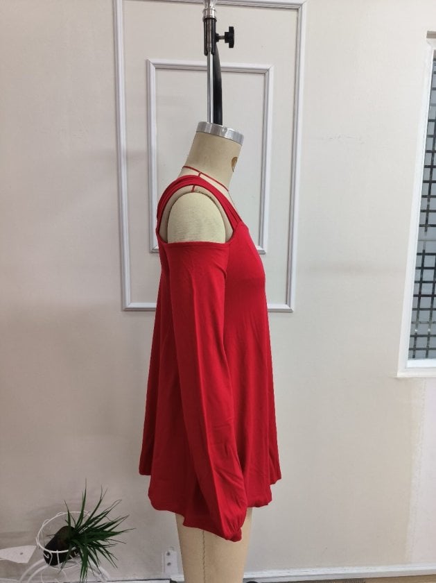 Women's Red Cold-Shoulder Long-Sleeve Viscose Blouse with Strap Details - Janes - by Peralane - photo 5