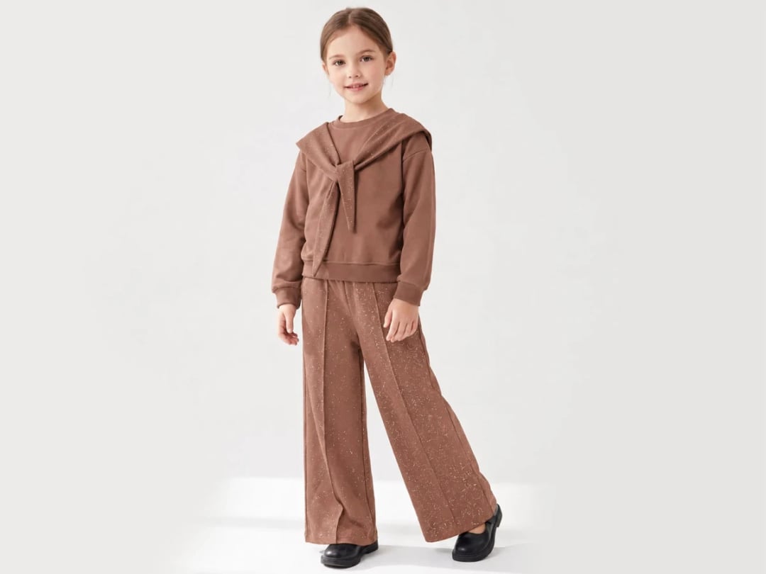 Girls' Brown Speckled Glitter Two-Piece Set with Tie Detail - Incilay - by Peralane
