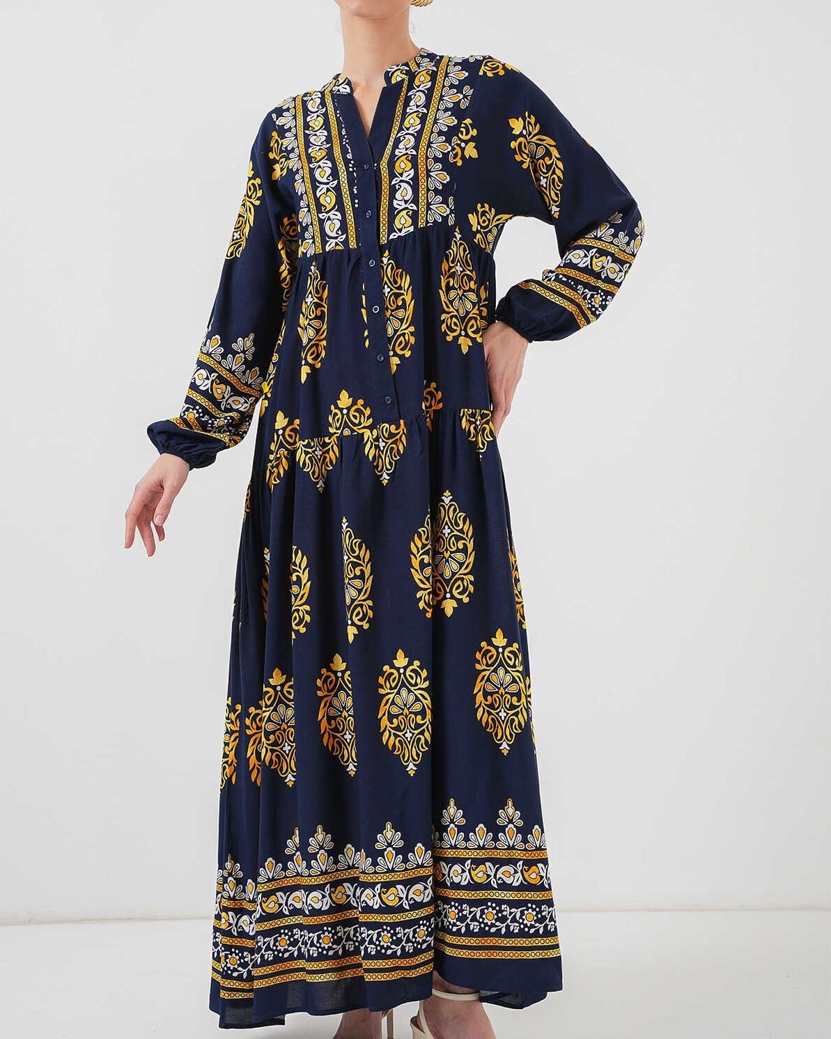 Navy Blue Authentic Print Modest Maxi Dress - Bigdart - by Peralane - photo 4
