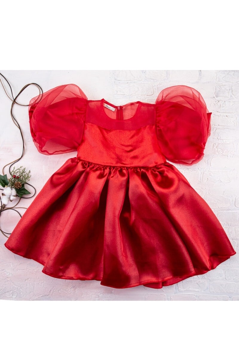 Organza Bow Waist Dress for Girls 7-10 Years - Busra Bebe - by Peralane