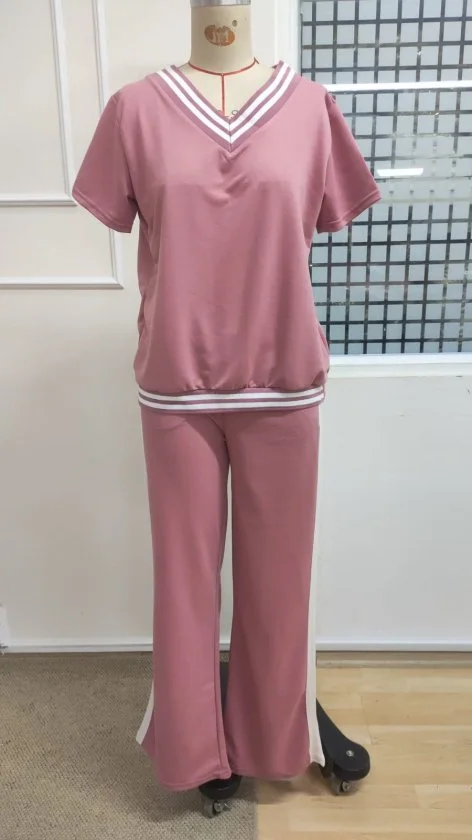 Women's Short Sleeve V-Neck Viscose Ribbed Blouse and Trousers Two-Piece Set - Janes - by Peralane - photo 4