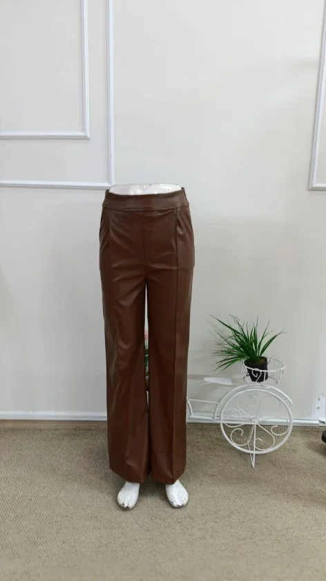 Women's High-Waist Faux Leather Wide-Leg Trousers with Pockets - Janes - by Peralane - photo 5