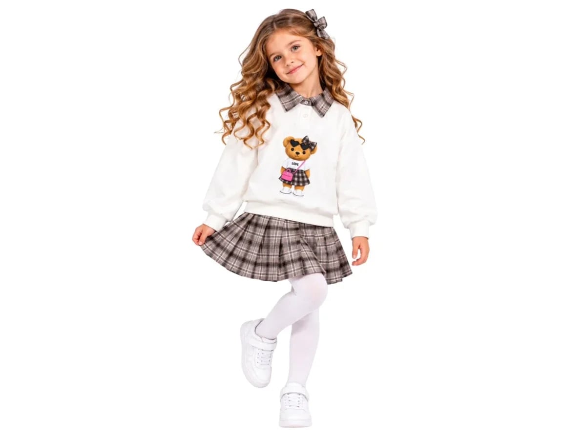 Plaid Skirt and Sweatshirt Set for Girls - Incilay - by Peralane