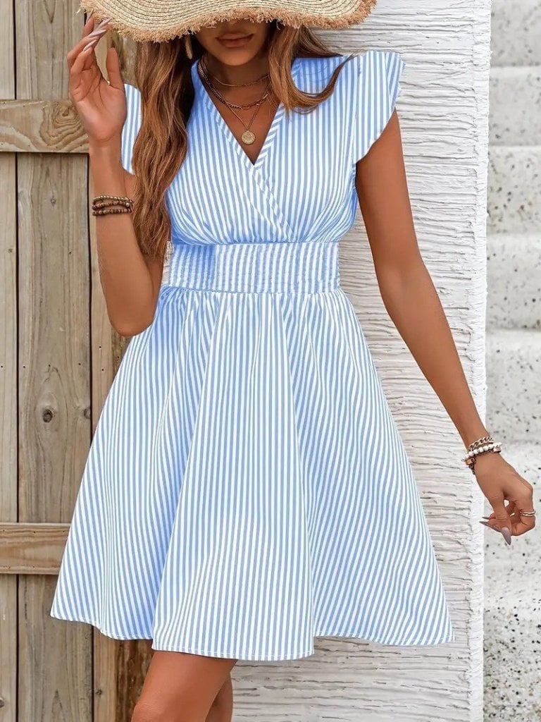 Women's Short Sleeve Wrap Collar Poplin Dress - Janes - by Peralane - photo 3