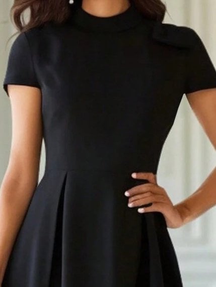 Women's Short-Sleeve Half-Turtleneck Pleated Crepe Midi Dress - Janes - by Peralane - photo 2