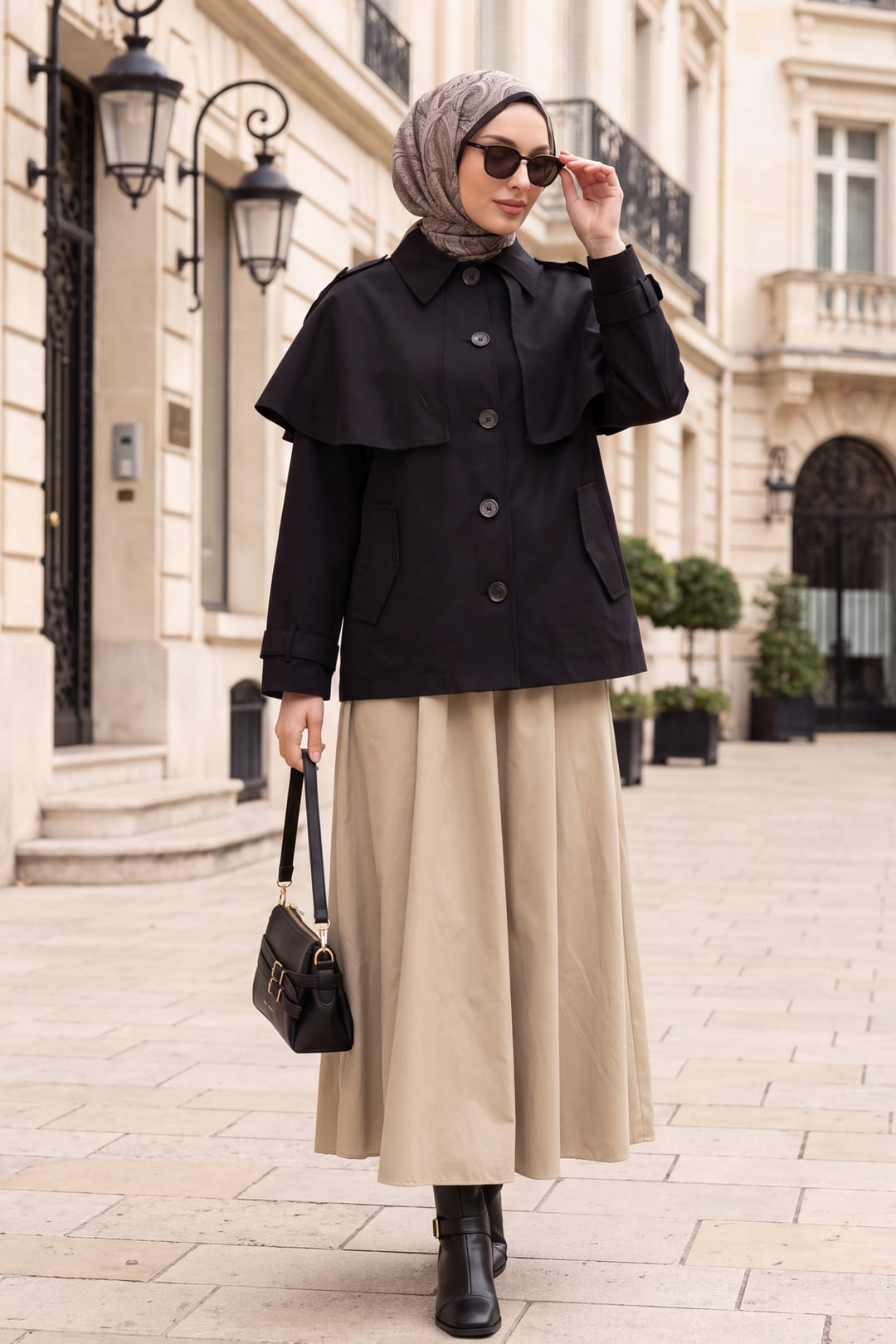 Women's Black Cape Detail Buttoned Lined Jacket - Podyumplus - by Peralane - photo 3