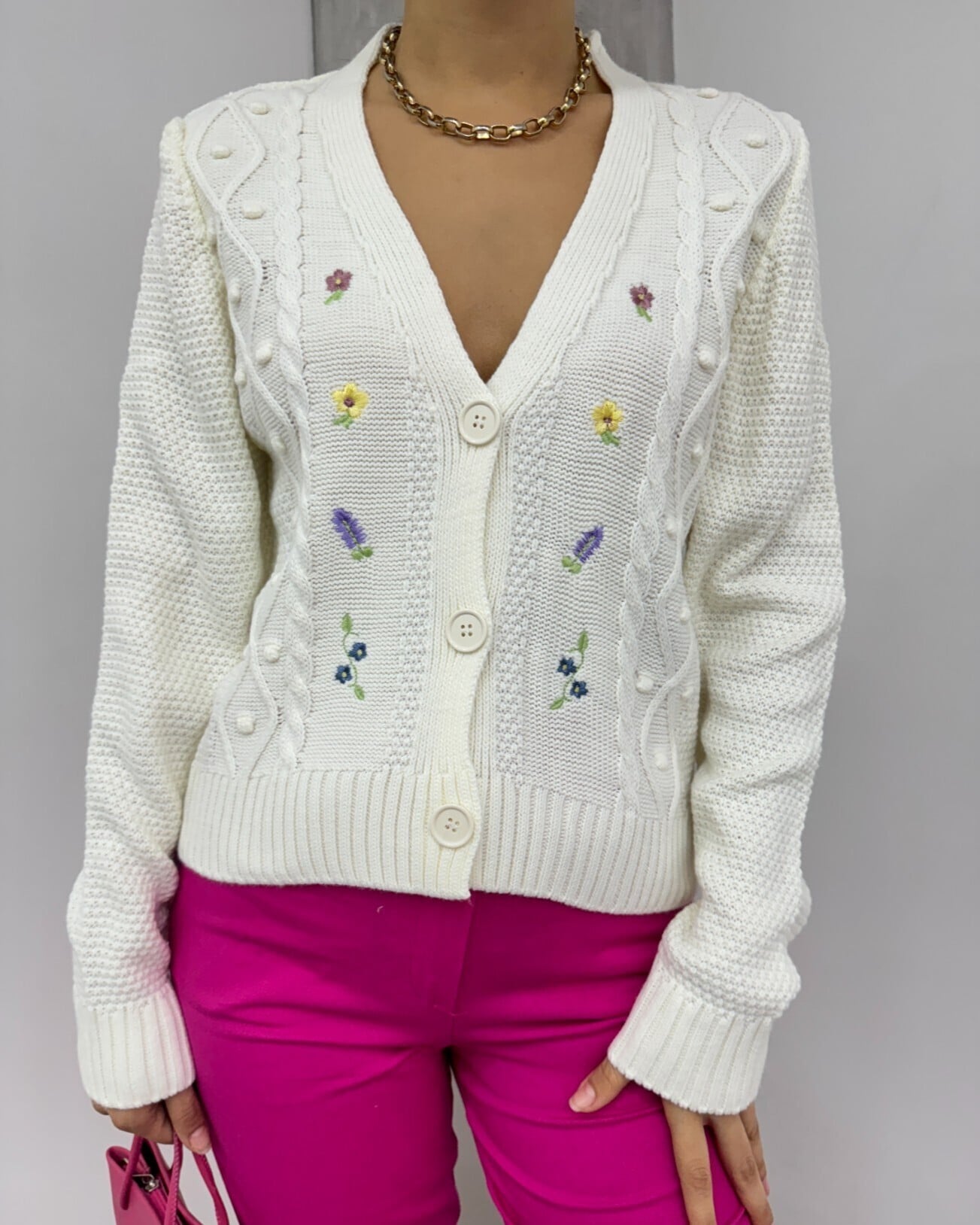 Embroidered Floral Pom-Pom Knit Cardigan - Ecru - Podyumplus - by Peralane - photo 2