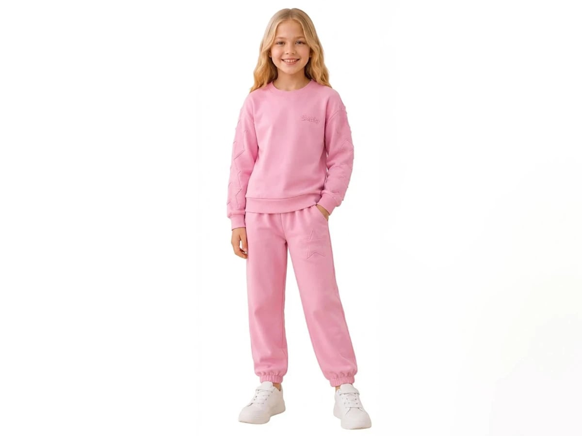 Girls' Pink Tracksuit Set with Star Embroidery - Palm Life - by Peralane