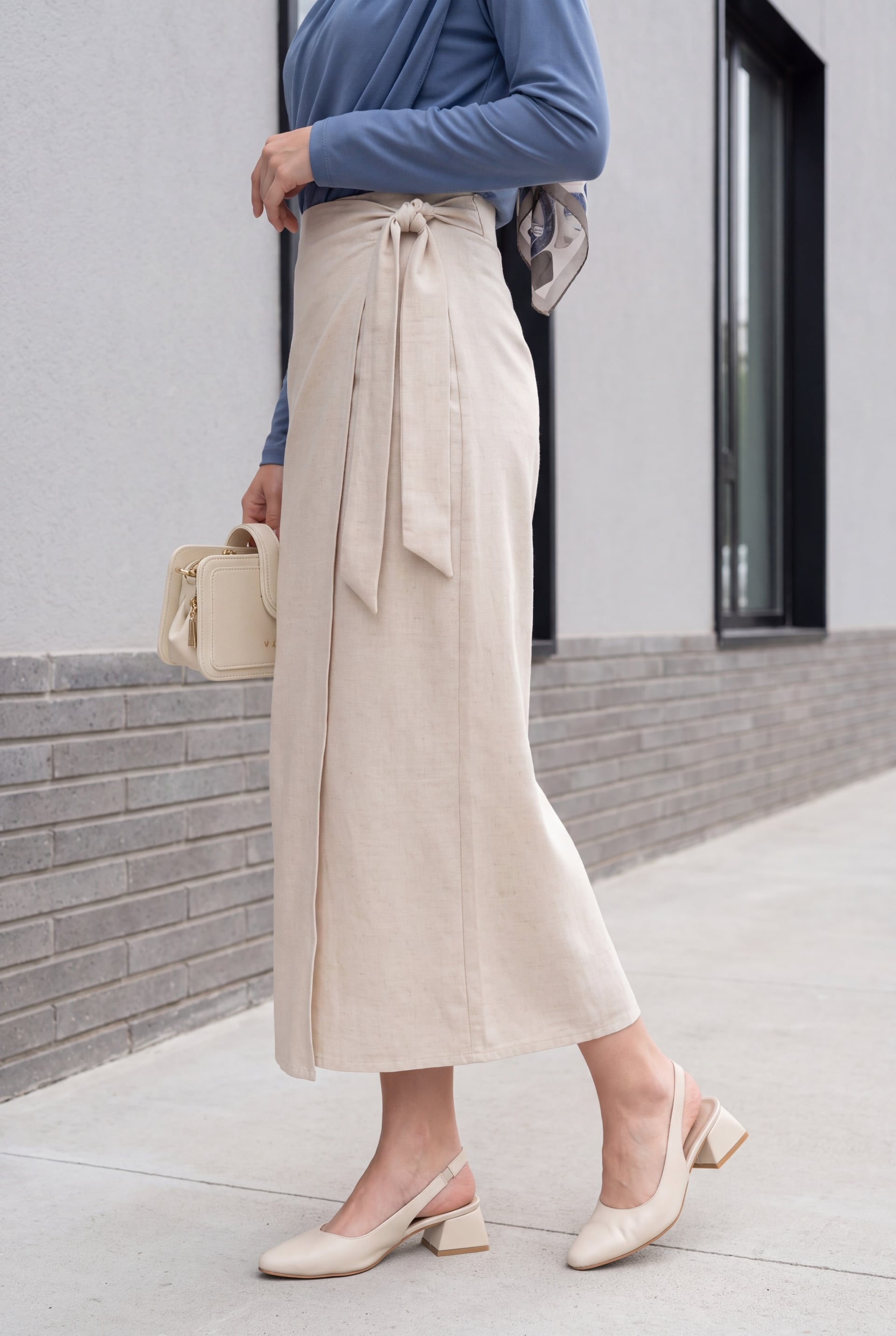 Women's Wrap Skirt with Side Tie, Taupe, Double Layer - Podyumplus - by Peralane - photo 4