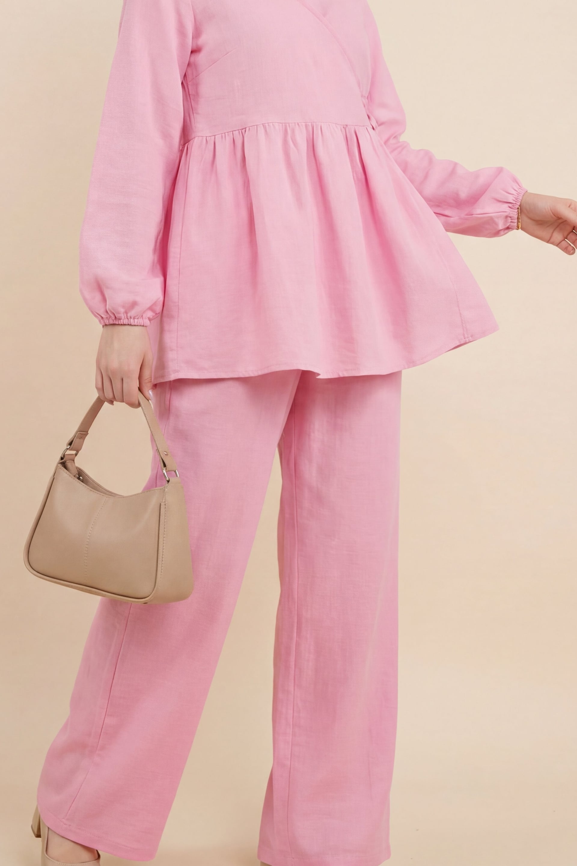 Pink Muslin Two-Piece Set: Peplum Top and Trousers - Podyumplus - by Peralane - photo 5