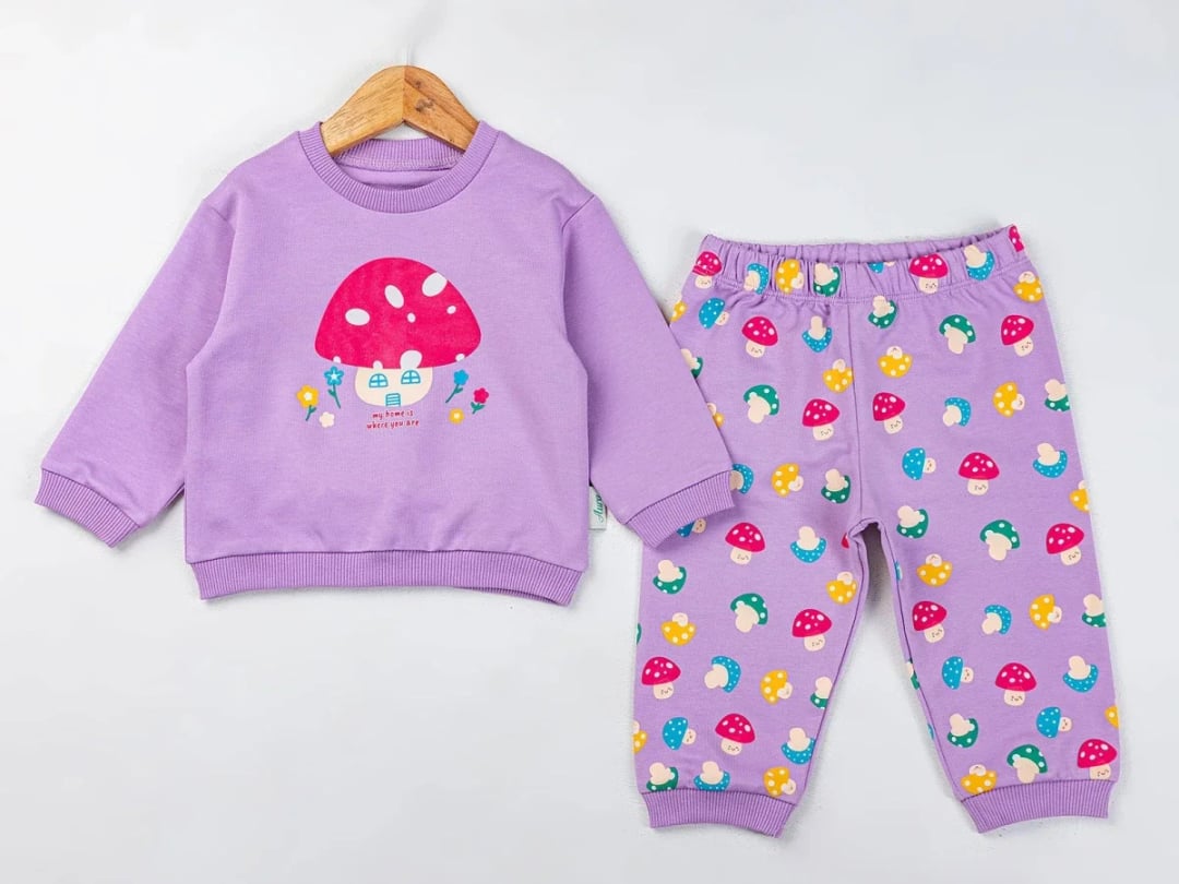 Girls' Mushroom Print Pyjama Set - Lavender - Comix - by Peralane