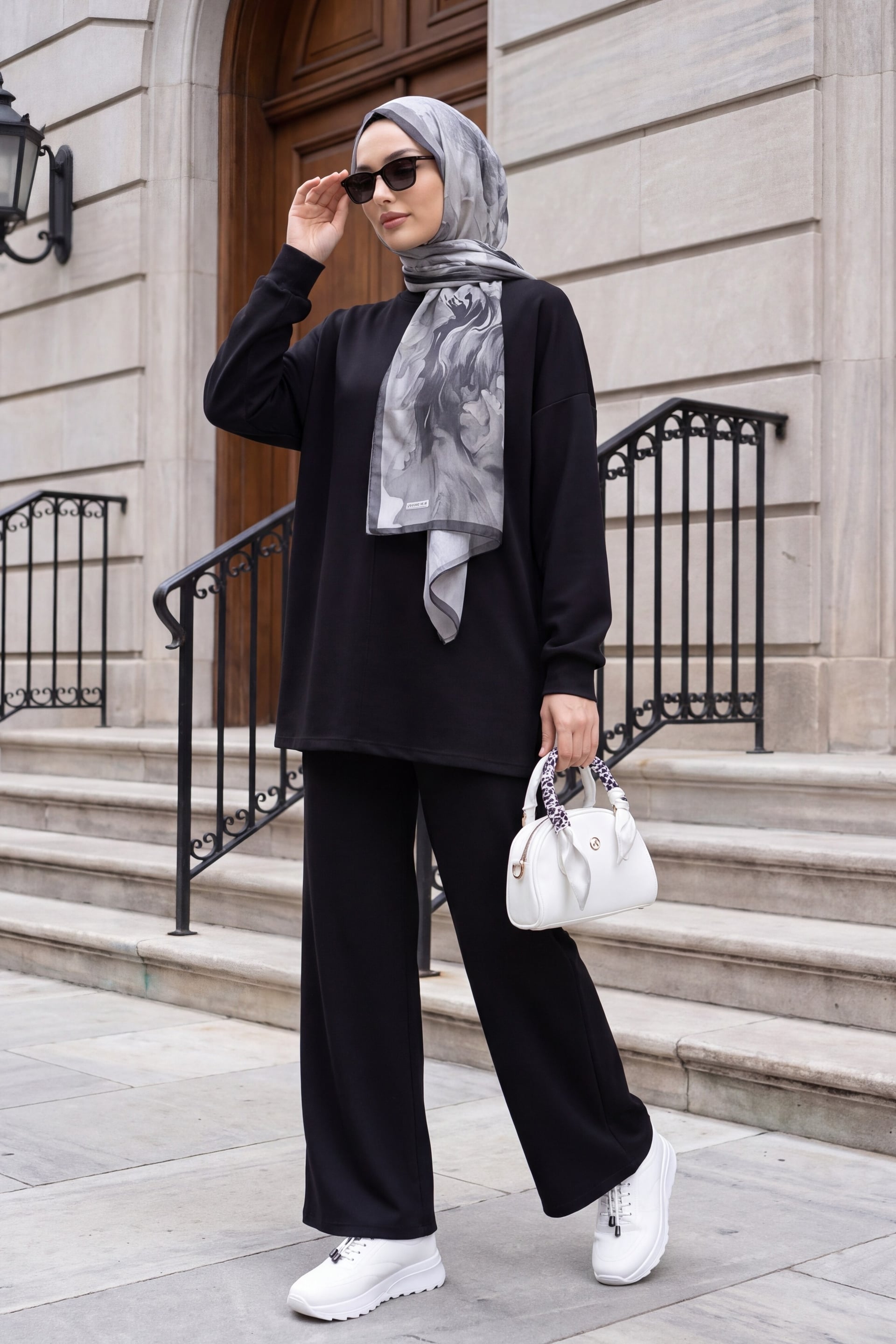 Oval Cut Slit Detail Two-Piece Set - Black - Podyumplus - by Peralane - photo 3