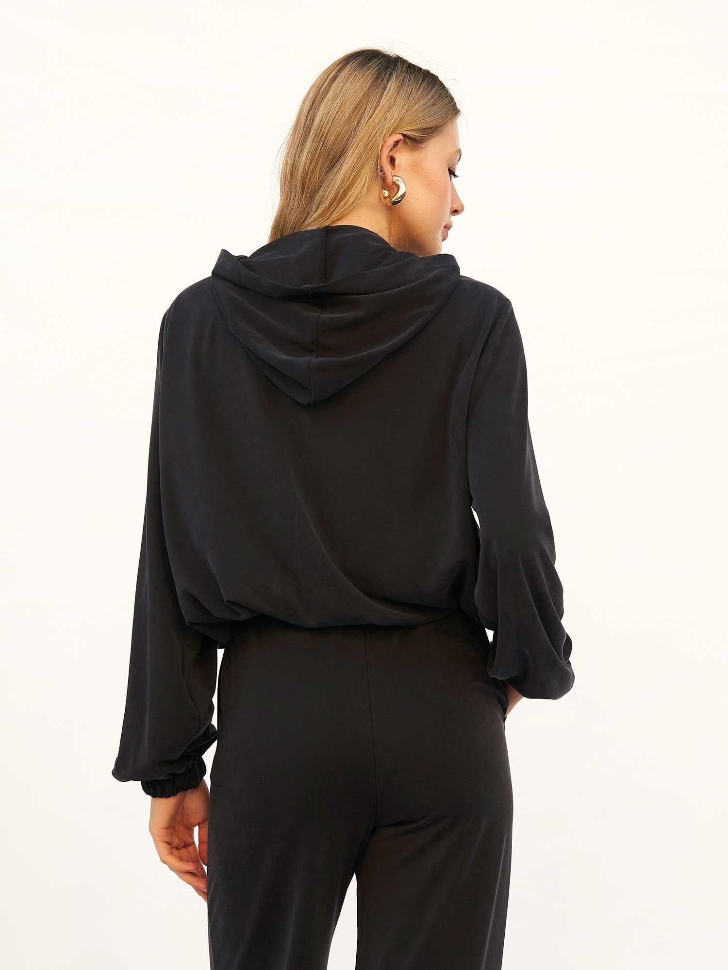 Black Hooded Knit Bomber Tracksuit Set for Women - Lefon - by Peralane - photo 10