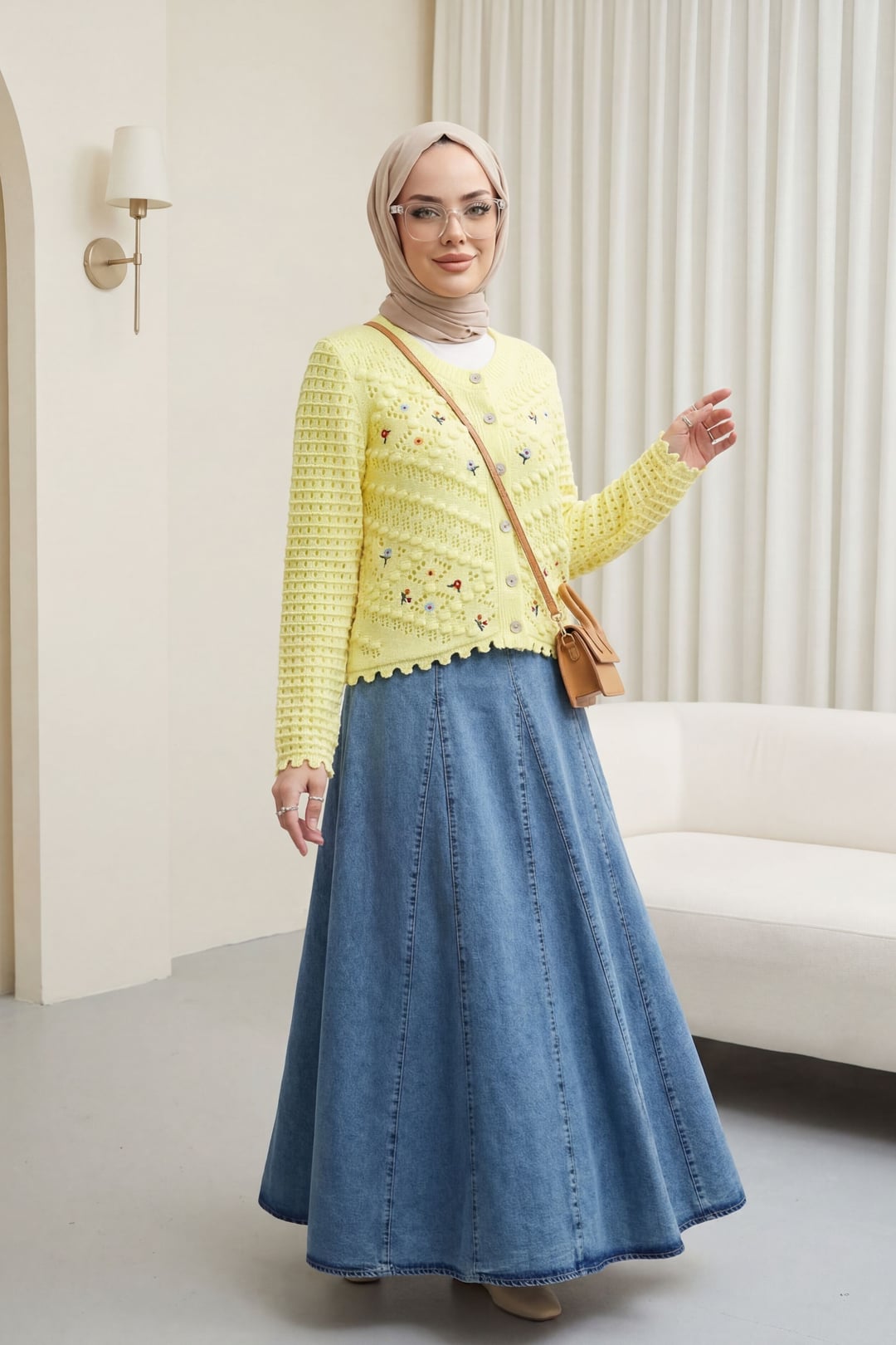 Light Yellow Floral Embroidered Knit Cardigan - Podyumplus - by Peralane - photo 4