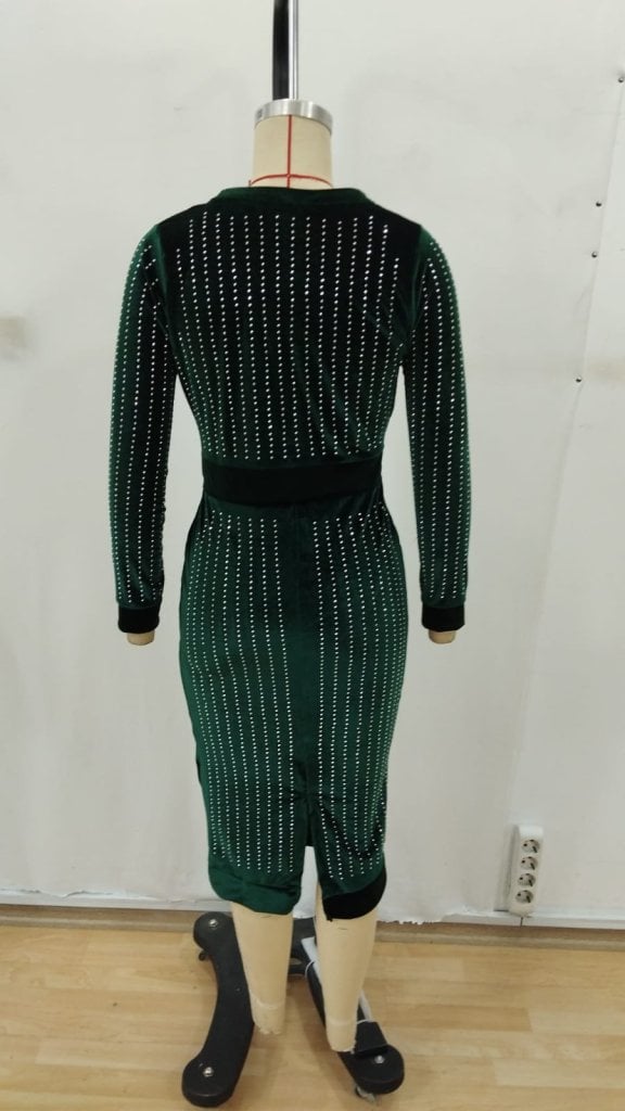 Women's Long-Sleeve Jewel-Neck Rhinestone Midi Velvet Dress - Janes - by Peralane - photo 7