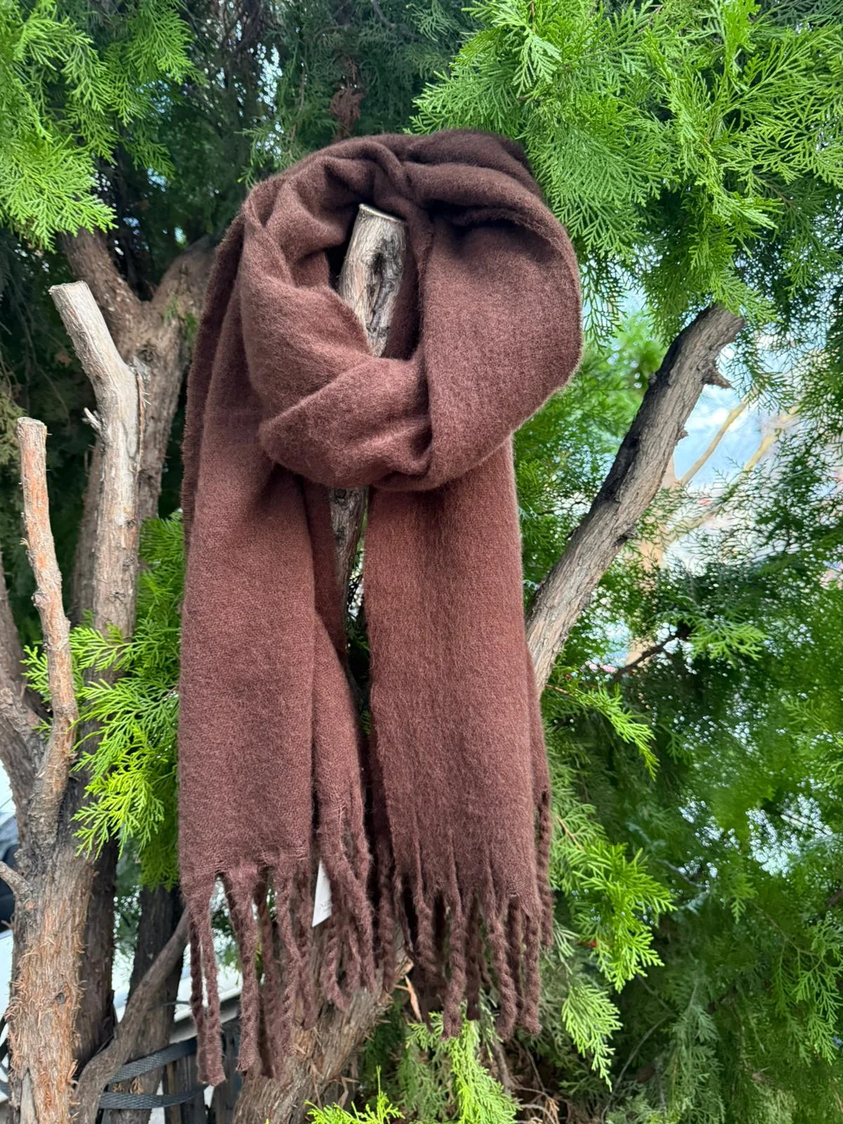 Fringed Soft Textured Puff Shawl Scarf in Brown - Nesvay - by Peralane - photo 2