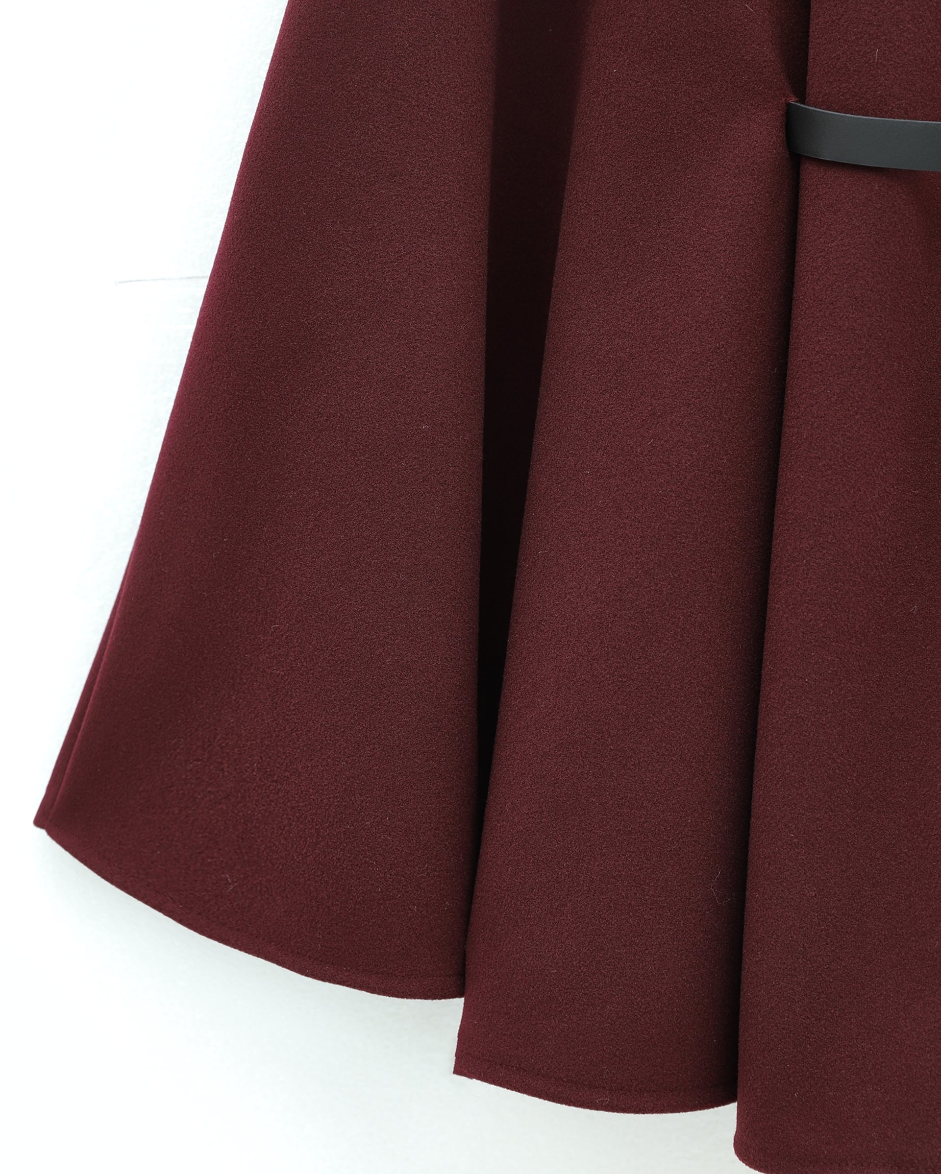 Faux Fur Collar Belted Button Cape Coat - Burgundy - Podyumplus - by Peralane - photo 5