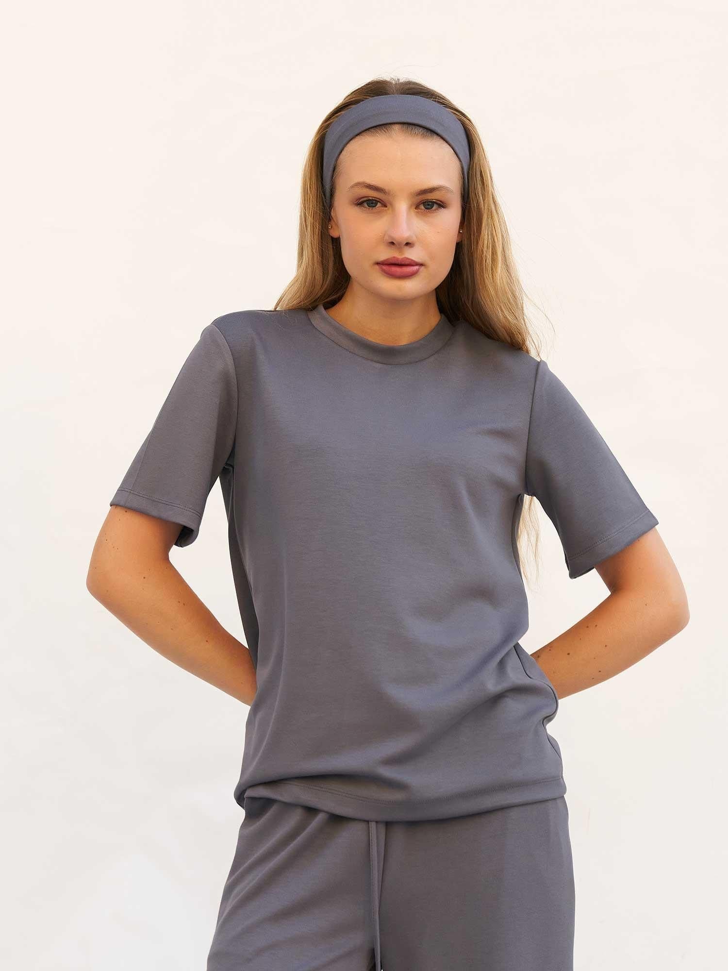Oversized Crew Neck T-Shirt and Lounge Trousers Set in Anthracite - Lefon - by Peralane - photo 4