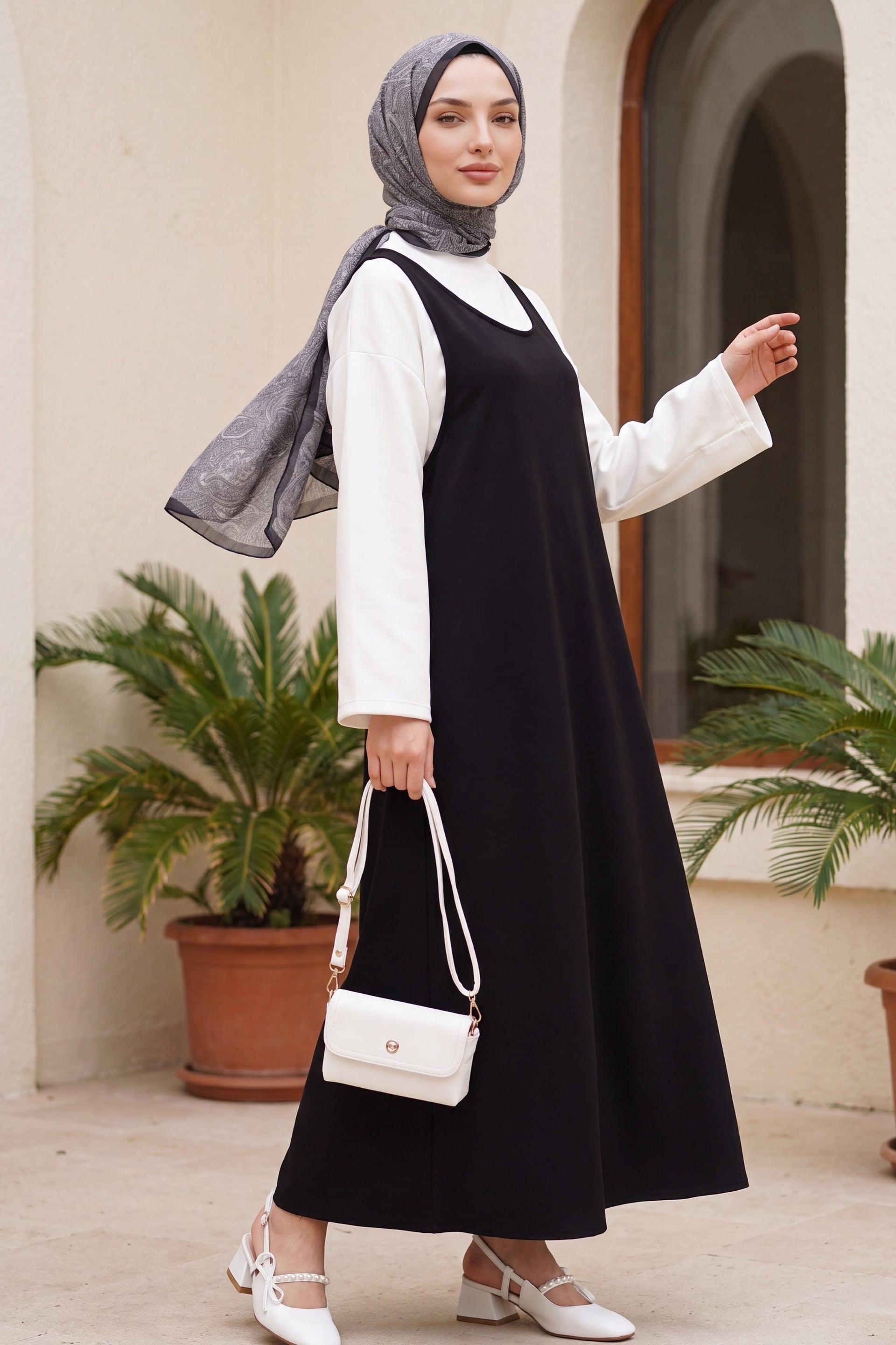 High Neck Long Sleeve Blouse and Double Crepe Sleeveless Maxi Dress Set - Black - Podyumplus - by Peralane - photo 3