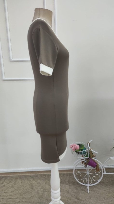 Women's Short-Sleeved Asymmetric Cut Neckline Striped and Accessory Detailed Modal Dress - Janes - by Peralane - photo 6