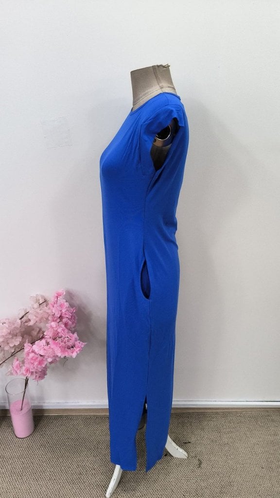 Women's Royal Blue Maxi Dress with Cap Sleeves and Side Pockets - Janes - by Peralane - photo 5