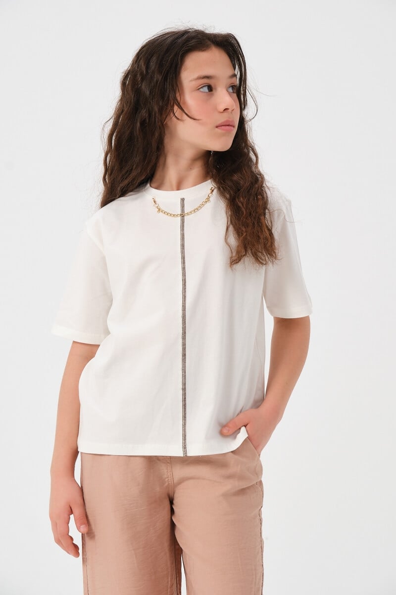 Girls' Chain Detail Printed T-Shirt 8-15Y 2051-241Z4ALP51 - Jazziee - by Peralane