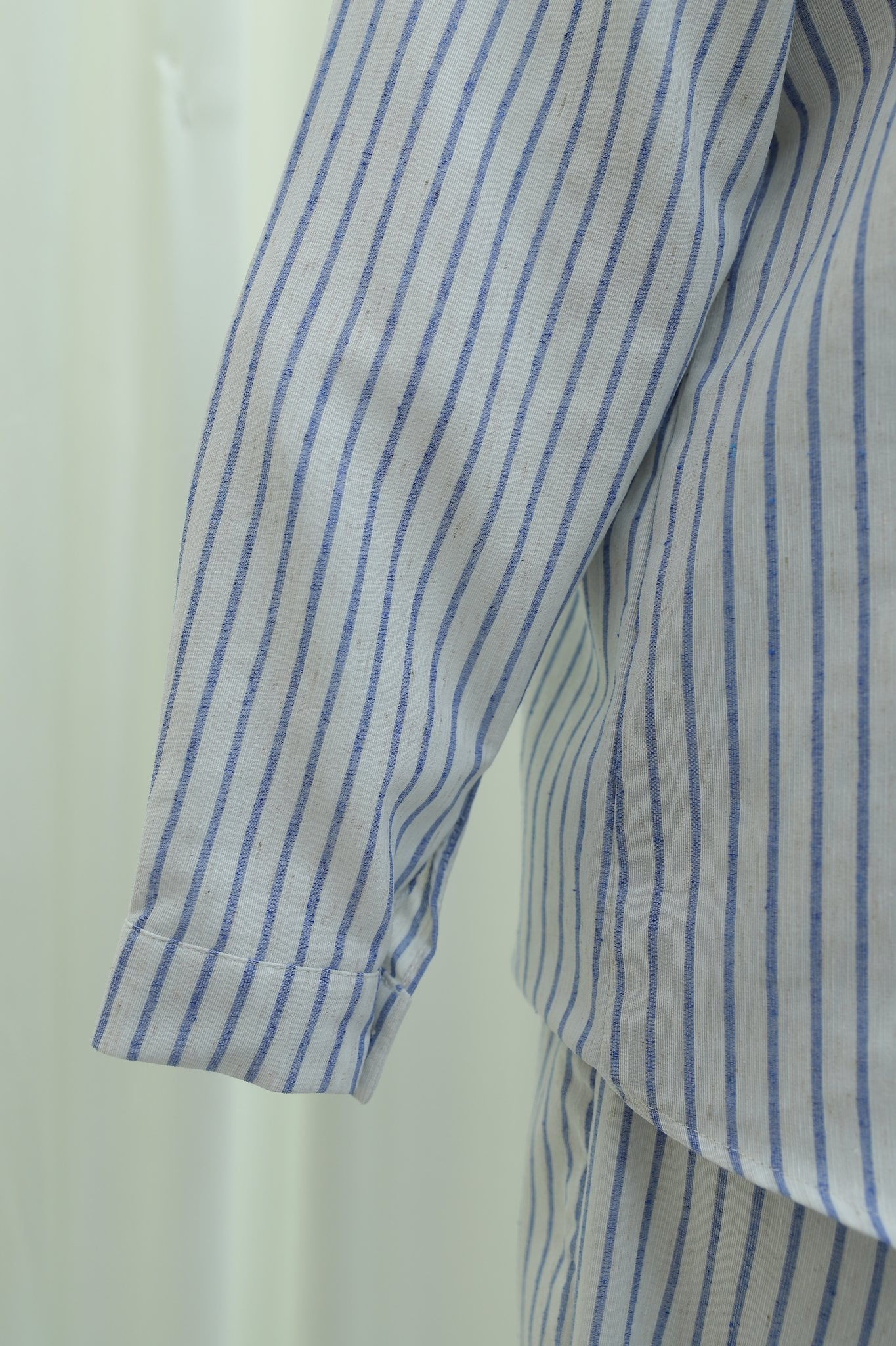 Striped Buttoned Linen Two-Piece Set with Trousers - Blue - Podyumplus - by Peralane - photo 5