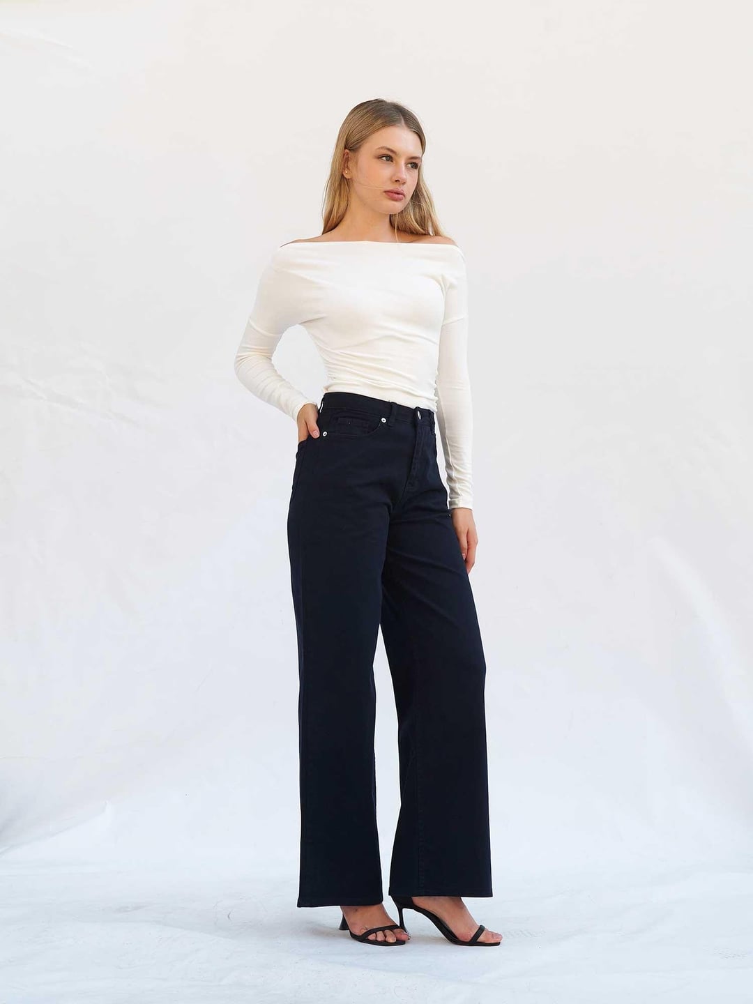 Navy Blue 5-Pocket Palazzo Trousers - Lefon - by Peralane - photo 4