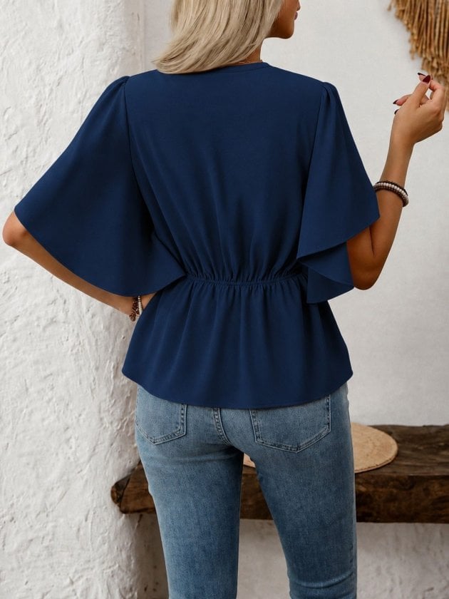 Women's Short-Sleeve Button-Front Crepe Blouse - Navy - Janes - by Peralane - photo 2