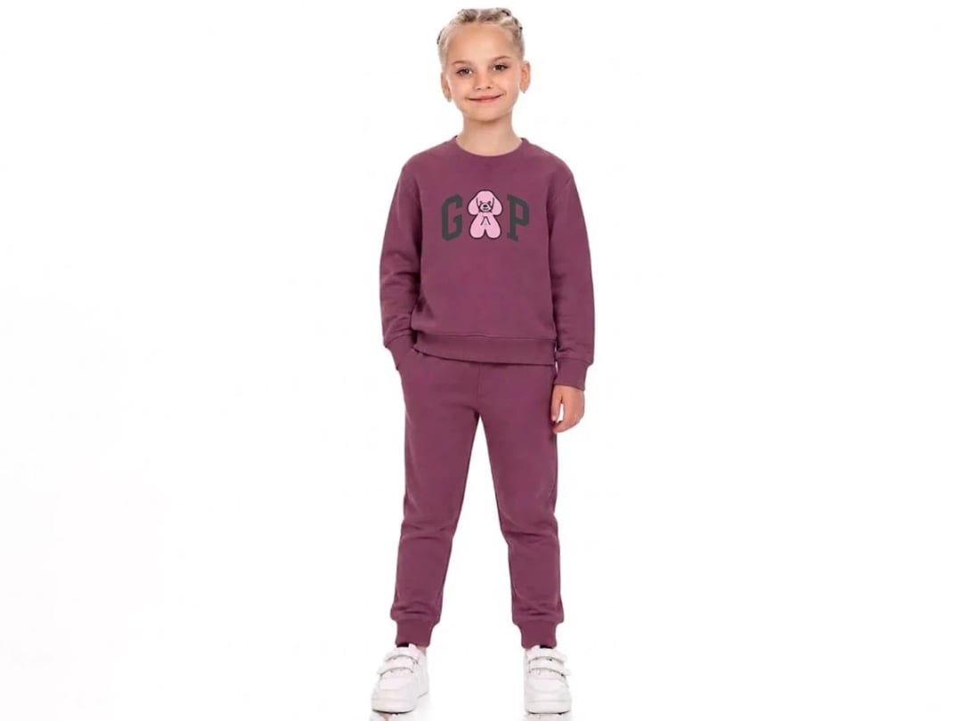 Girls' Embroidered Fleece Sweatshirt and Pants Set - Plum - CMK - by Peralane