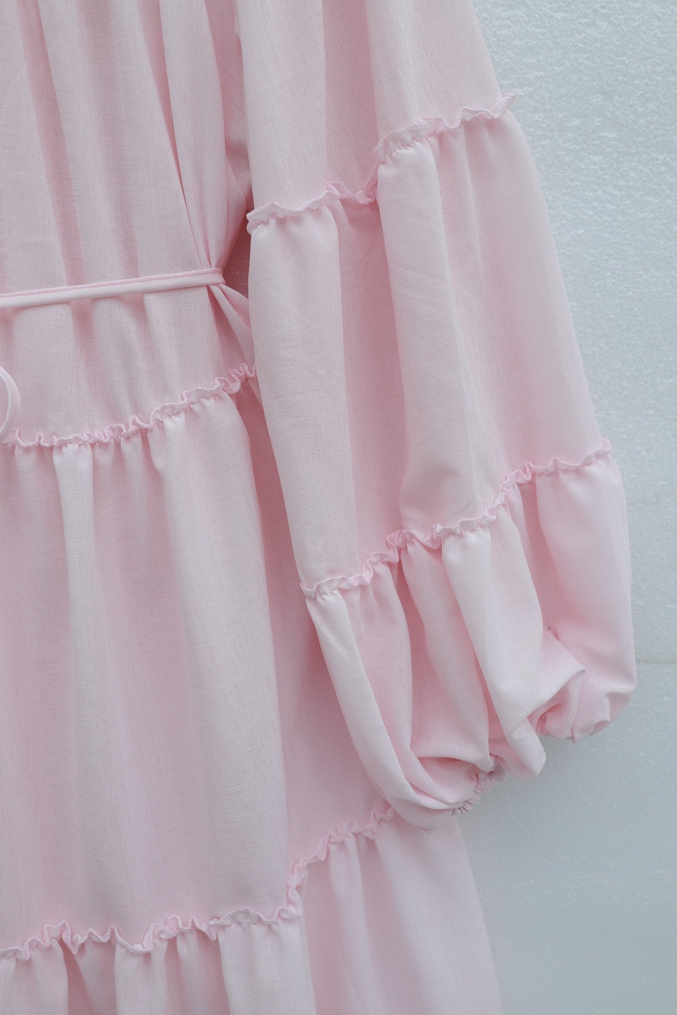 Powder Tiered Ruffle Sleeve Tie Waist Dress - Podyumplus - by Peralane - photo 6