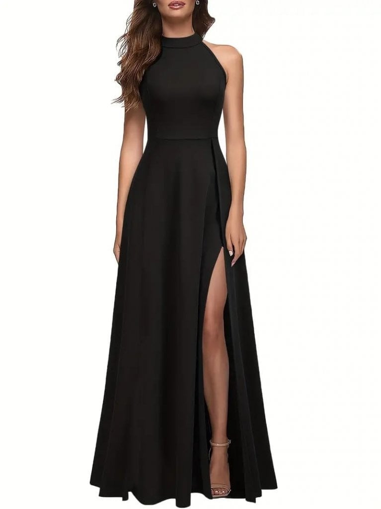 Women's Sleeveless Halter Neck Deep Slit Full-Length Imported Crepe Dress - Janes - by Peralane - photo 4