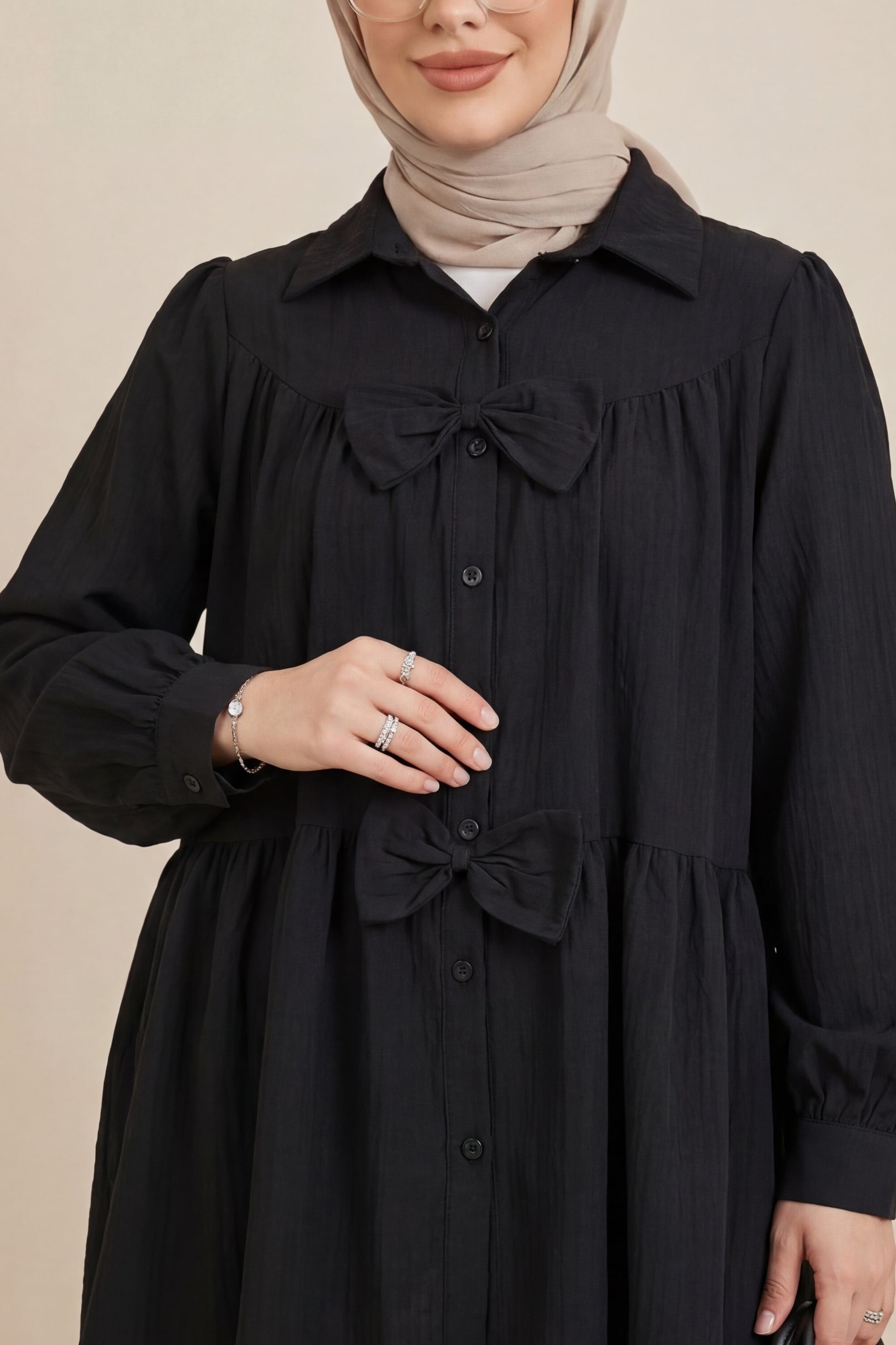 Black Bow Detail Panel Tunic - Oversize Fit - Podyumplus - by Peralane - photo 3