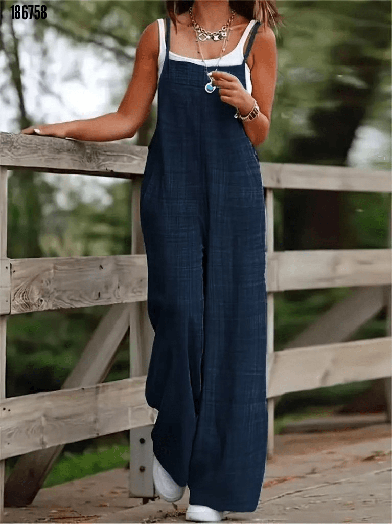 Women's Dark Navy Adjustable Strap Wide Leg Jumpsuit - Janes - by Peralane